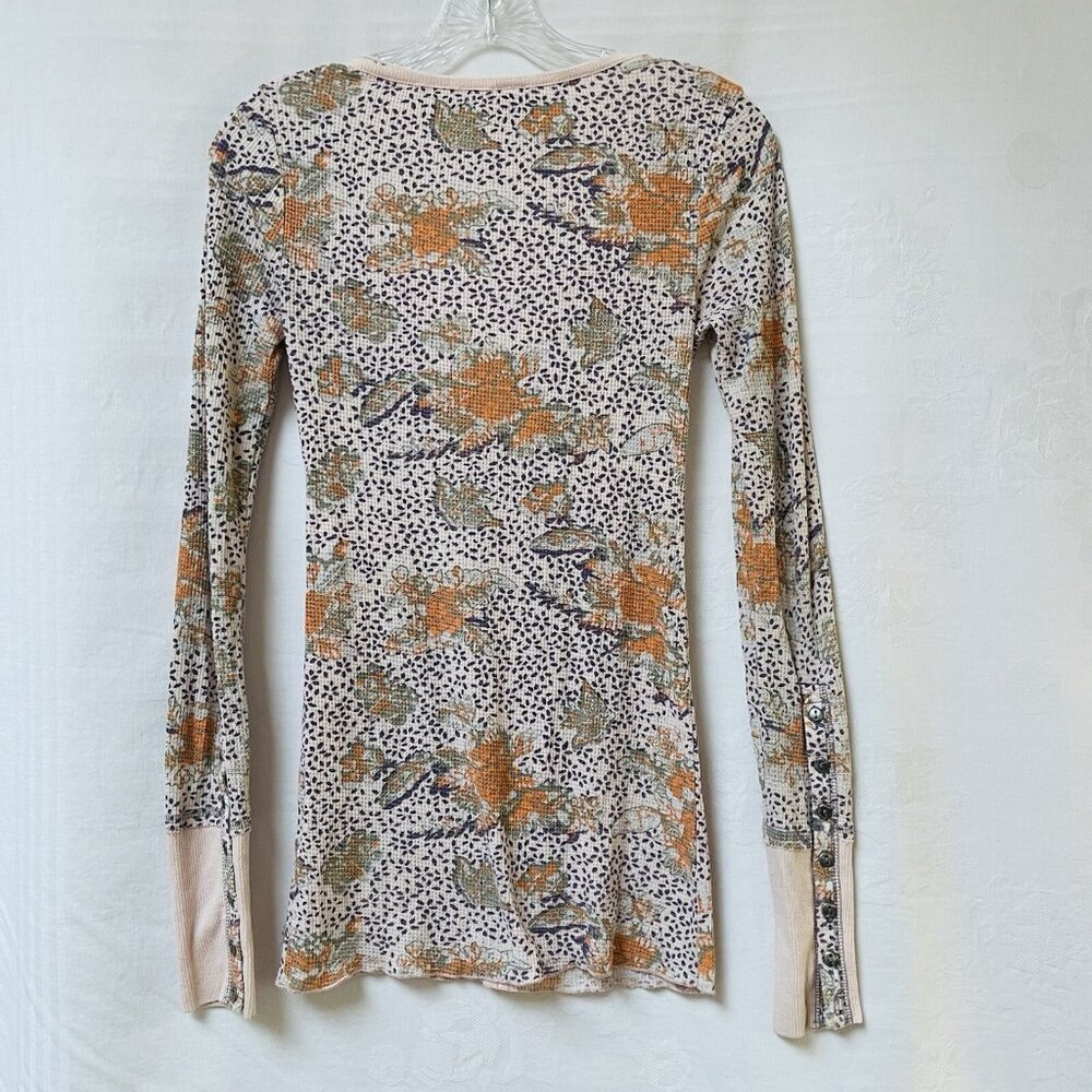 Free People Floral Button Cuff Thermal Blouse Womens Small Y2k Fairy Romantic - Picture 3 of 10